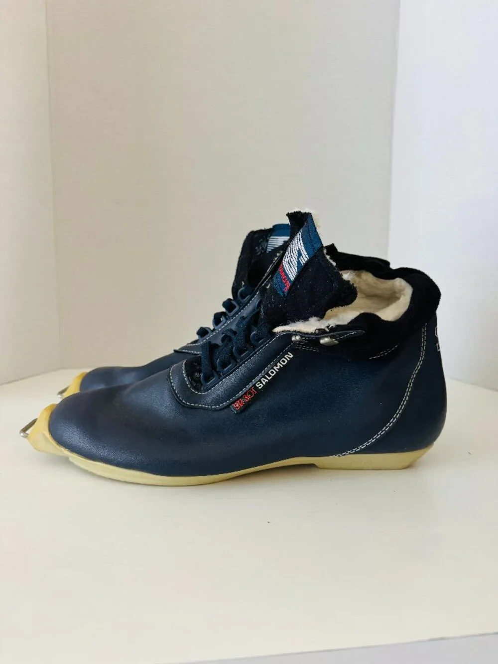 Salomon Vintage SR301 Blue Leather Nordic Cross Country Ski Boot EU46 Duckbill T